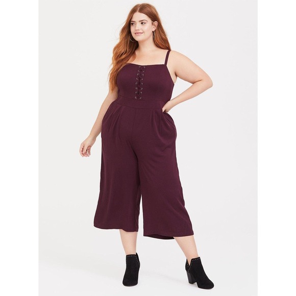 torrid Pants - NWT Torrid Challis Lace Up Culotte Jumpsuit Burgundy Winetasting Plus Size 3 3X